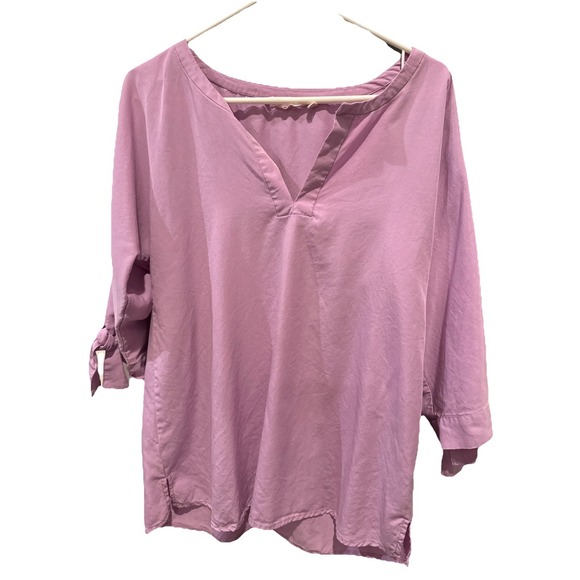 Soft Surroundings Tops - SOFT SURROUNDINGS LAVENDER PINK SHEER RAYON 3/4 Tie SLEEVE TOP Small